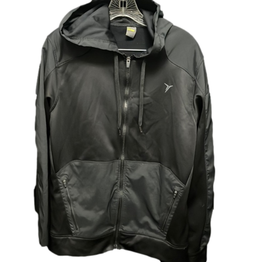 𝅺old Navy- black polyester and gray nylon lined lightweight jacket with h…